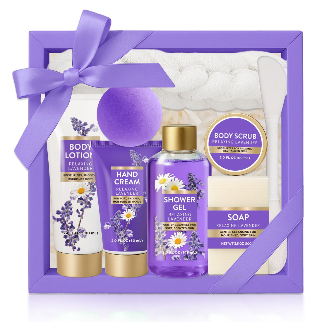 Body & Earth Inc Spa Luxetique Gift Sets for Women, 8 Pcs Relaxing Lavender Baskets for Birthday