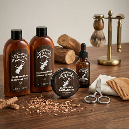 Rinse &amp; Robust Beard Care Gift Set for Men, 6Pcs Premium Sandalwood Beard Grooming Kit