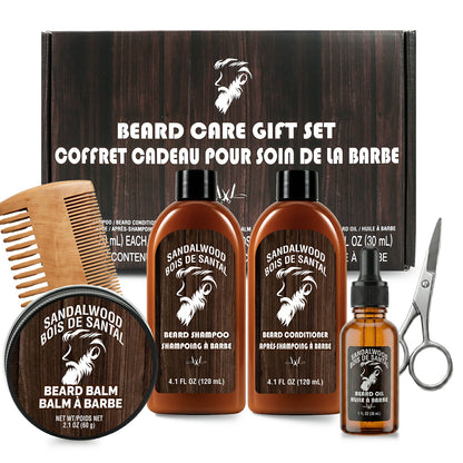 Rinse &amp; Robust Beard Care Gift Set for Men, 6Pcs Premium Sandalwood Beard Grooming Kit