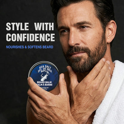 Rinse &amp; Robust Beard Grooming Kit for Men, Natural Sea Salt Beard Care Set with Beard Shampoo Conditioner Oil Balm Comb Scissors