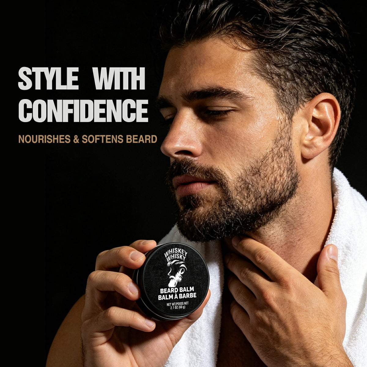 Rinse &amp; Robust Beard Kit for Men, 6Pcs Deluxe Whiskey Beard Grooming Kit with Beard Shampoo Conditioner Oil Balm Comb Scissors