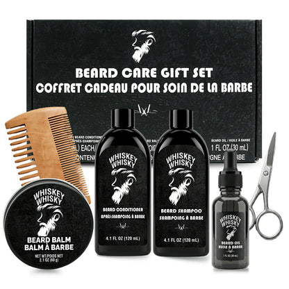Rinse &amp; Robust Beard Kit for Men, 6Pcs Deluxe Whiskey Beard Grooming Kit with Beard Shampoo Conditioner Oil Balm Comb Scissors