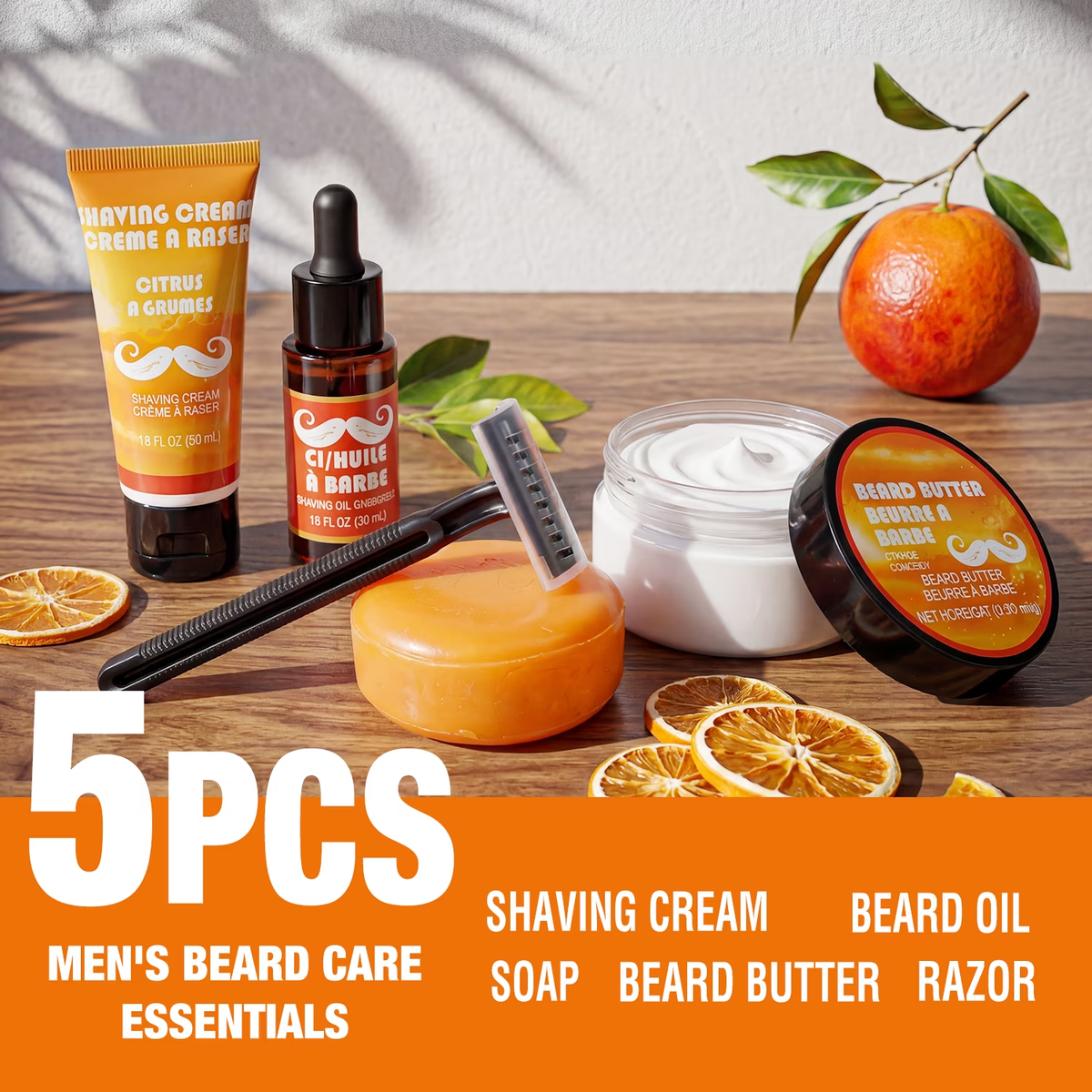 Rinse &amp; Robust Beard Kits for Men, Citrus Beard Grooming Sets with Beard Oil &amp; Soap