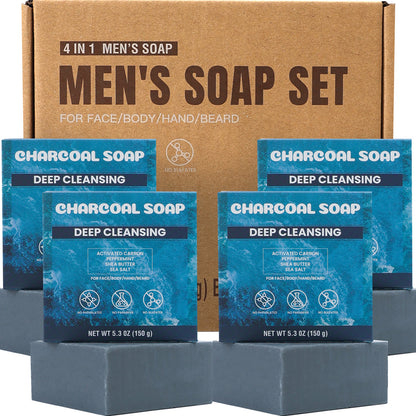 Rinse &amp; Robust Rinse &amp; Robust Ocean Charcoal Bar Soap Gift Set for Men Deep Cleansing, 5.3 oz | 4 Bars
