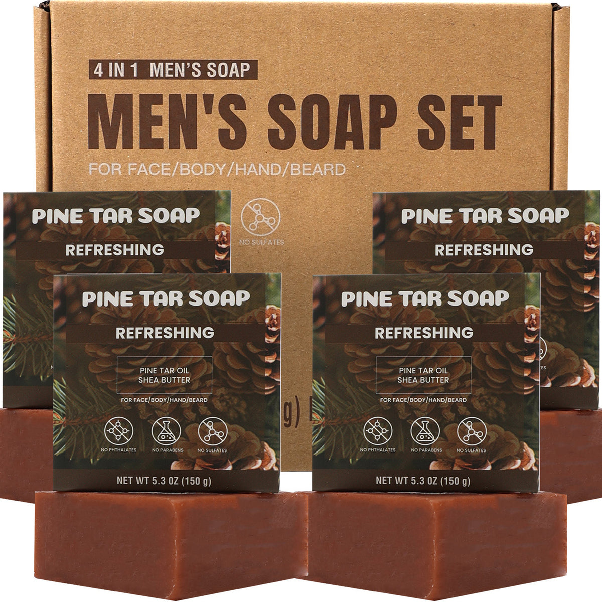Rinse &amp; Robust Rinse &amp; Robust Pine Tar Oil Men’s Bars Soap, Refreshing Face &amp; Body for All Skin Types Gifts for Him , 5.3 oz | 4 Bars
