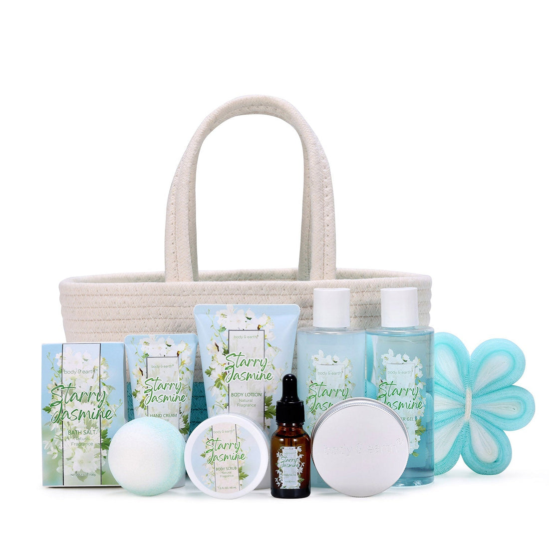 Body & Earth Bath Sets 11 Pcs Jasmine Scented Women Bath Set Gift Basket