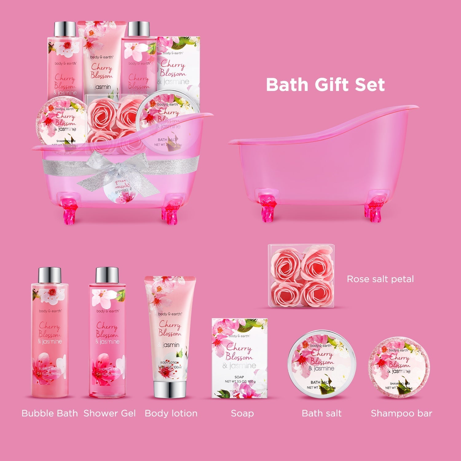 Body &amp; Earth Gift Sets Cherry Blossom &amp; Jasmine Spa Bathtub Set