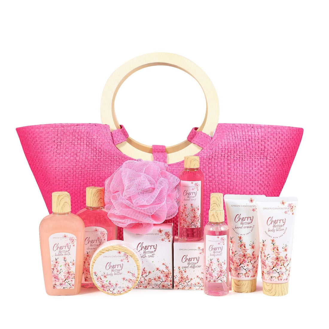 Green Canyon Spa Gift Sets Cherry Blossom Everyday Bath Set Tote