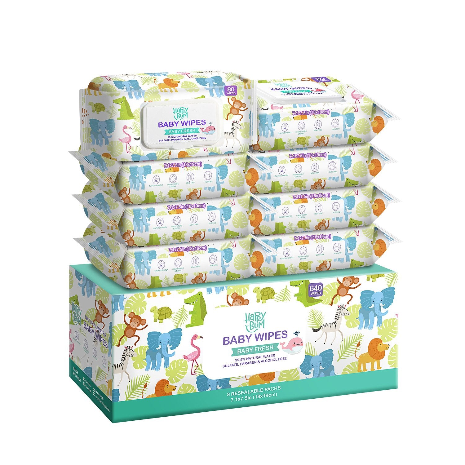 Toallitas húmedas HAPPY BUM Baby Wet Wipes, toallitas de agua para bebés  sin perfume, 8 paquetes, 640 unidades